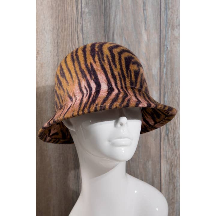 Mutl rosa Cappello cloche a campana in lana 100% con stampa animale in vendita all'ingrosso su Faire4