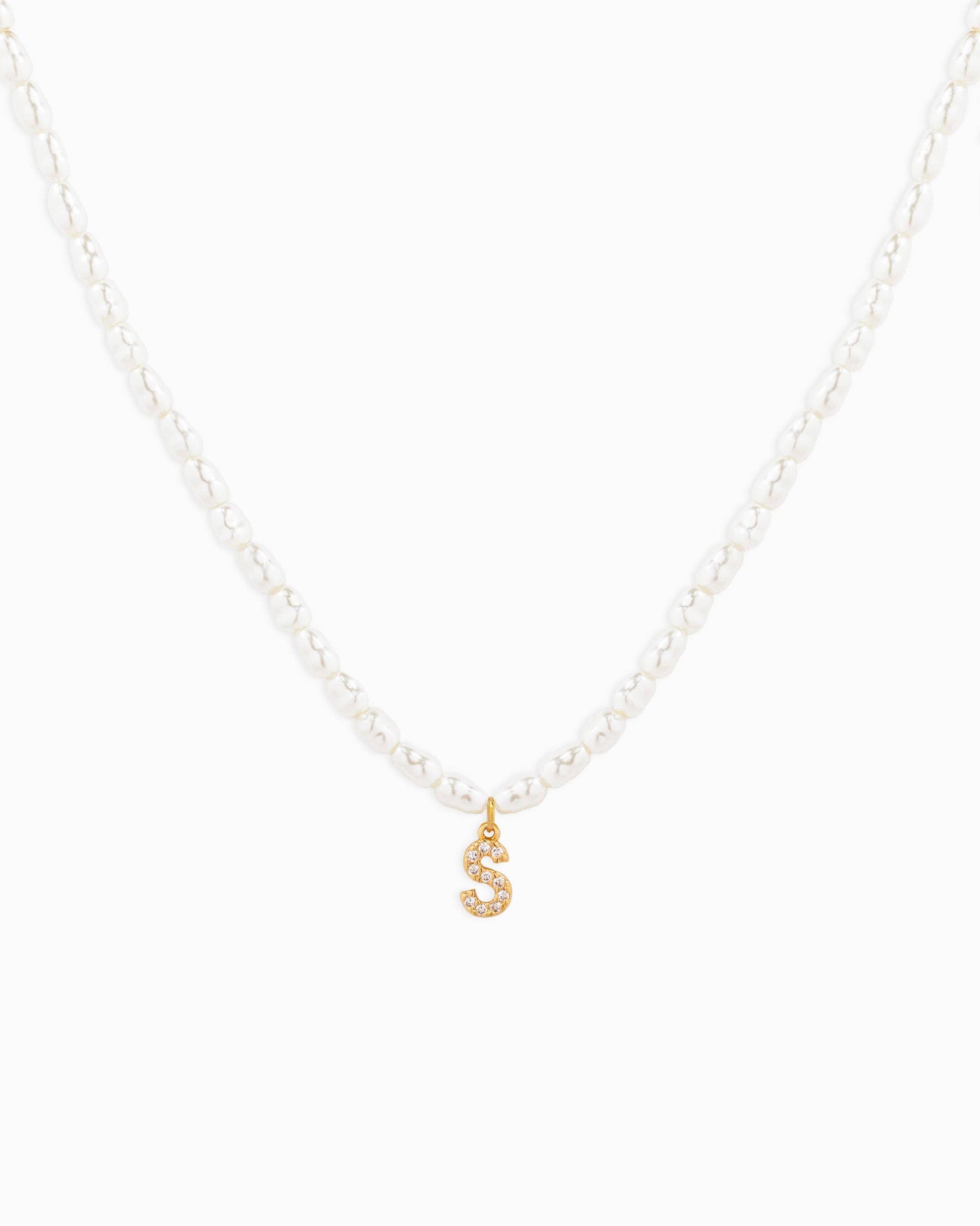 Sessori - Wholesale Pendant/Charm Necklace - CZ Pave Letter Pendant Acrylic Pearl Necklace18