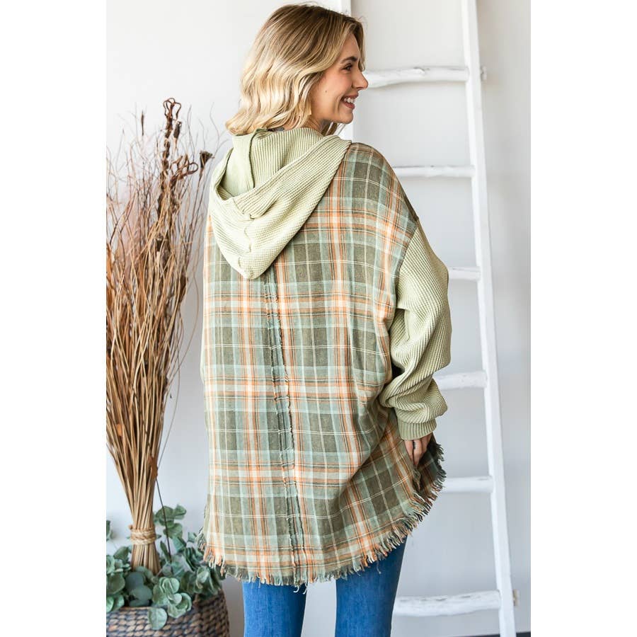 Oli&Hali - Vente Sweat à capuche – femme - PULL À CAPUCHE À CARREAUX DÉLAVÉ AVEC OURLET BRUT ET MANCHES LONGUES4