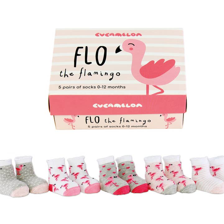 FLO FLAMINGO - 5 PAIRS OF BABY SOCKS GIFTBOX BY CUCAMELON for wholesale by Sock Academy