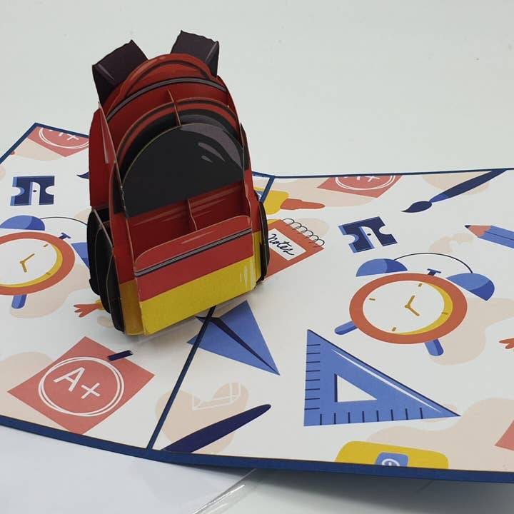 3D Pop Up Card School Start Backpack for wholesale by Papier Paradies