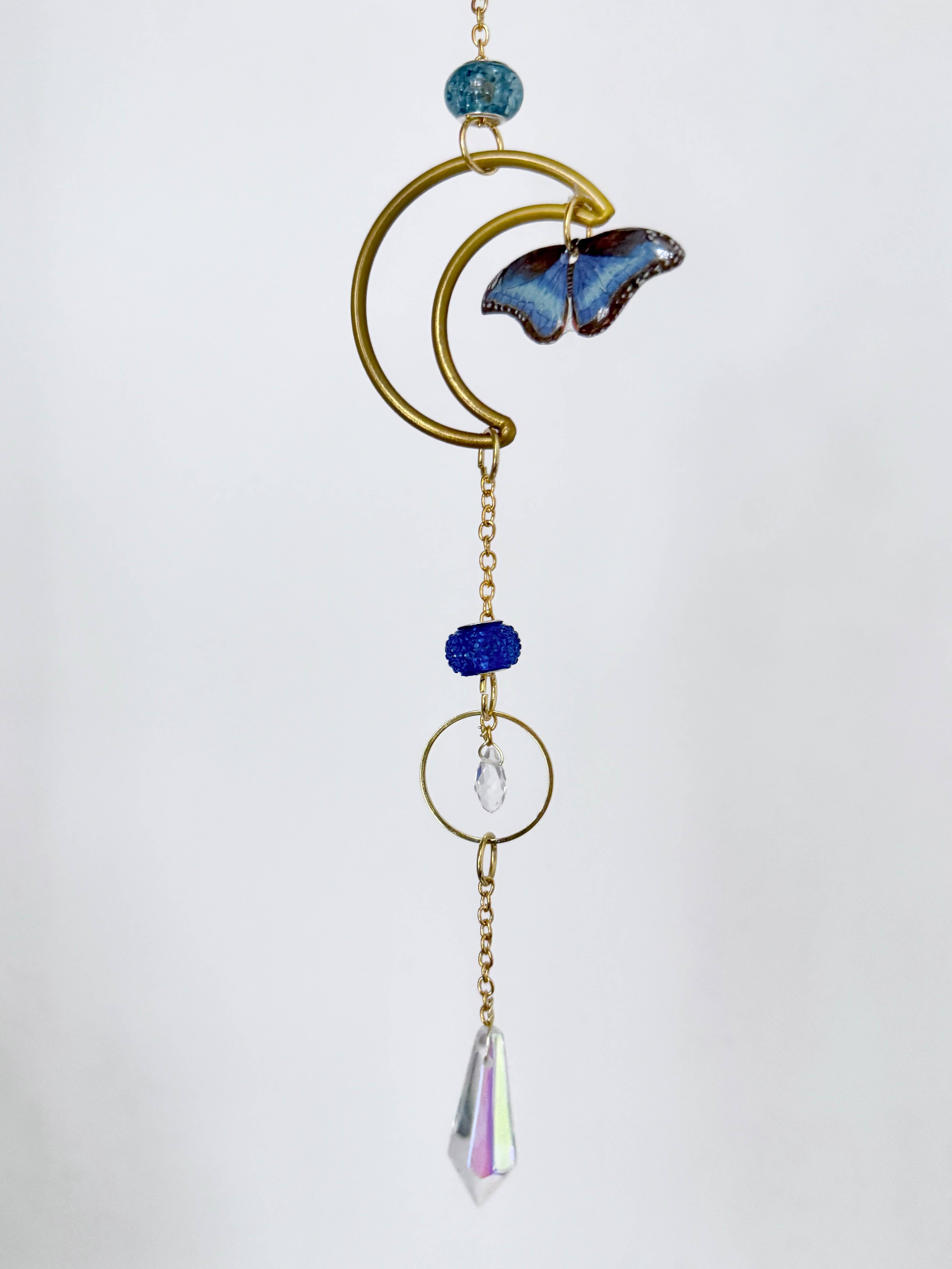 D. Prince Designs - Wholesale Suncatcher - Handmade + Hand-Illustrated Blue Morpho Butterfly Suncatcher with Blue Beads2