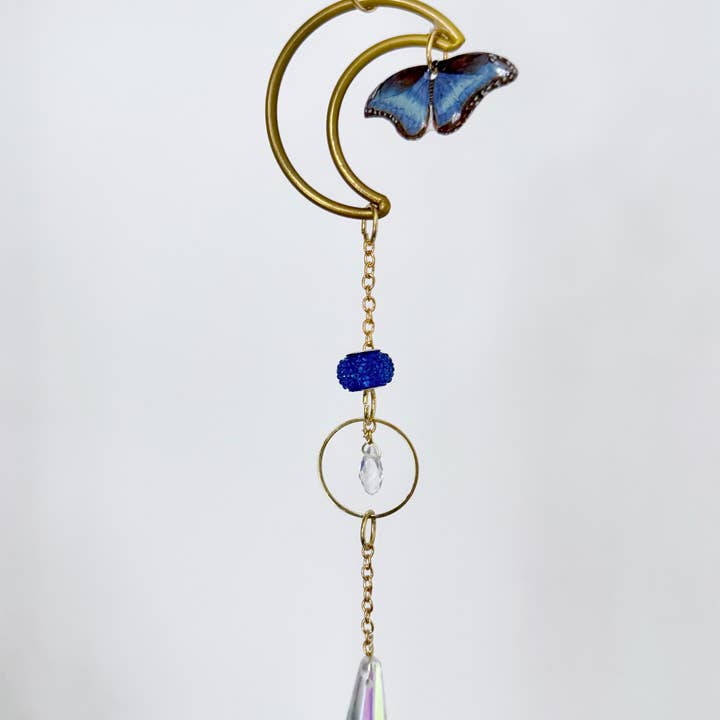 D. Prince Designs - Wholesale Suncatcher - Handmade + Hand-Illustrated Blue Morpho Butterfly Suncatcher with Blue Beads2