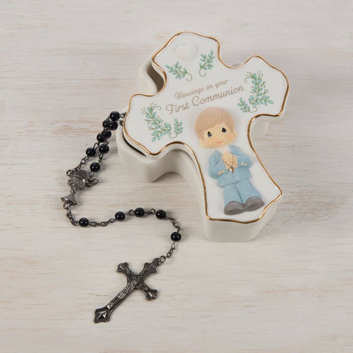 Blessings On Your First Communion Boy Rosary Box with Rosary for wholesale by Precious Moments