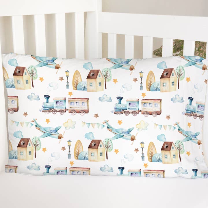 Pillowcase - Airplane & Train (2 sizes available) for wholesale by Honey Lemonade- Minky Baby Blankets and Gifts