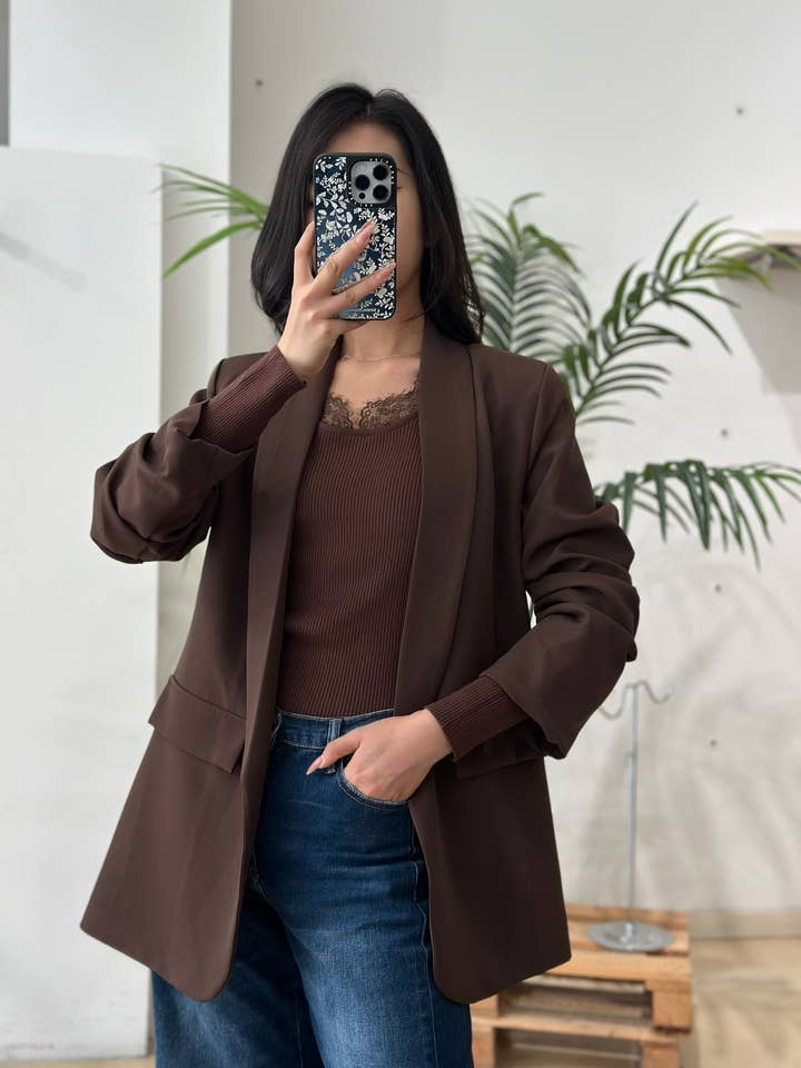 Ruched sleeve blazer for wholesale by ADORA