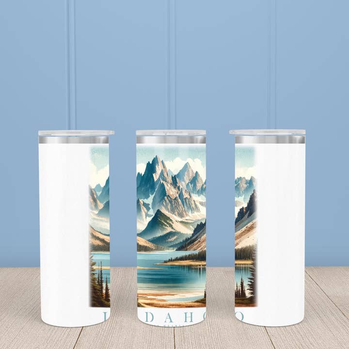 Idaho Landmark & Landscape Watercolor 20oz Skinny Tumbler for wholesale by ADDLE iNK