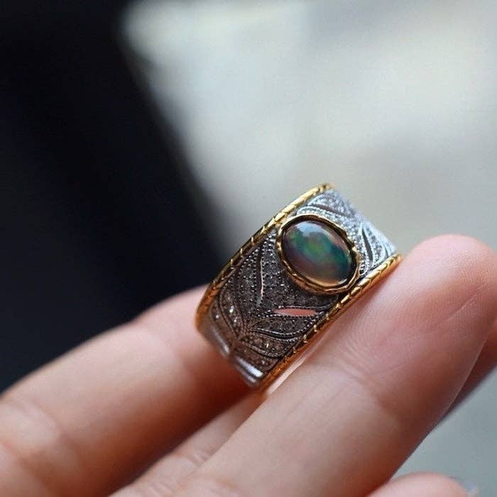 LanLivia - Wholesale Cocktail/Statement Ring - Eastern Royal Style Black Opal Ring - adjustable1