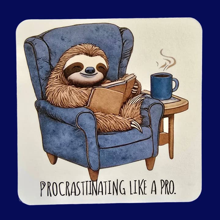 Procrastinating Like a Pro Sticker, Funny Sloth Vinyl Decal, Cozy Book Lover Gift, Lazy Day Mood for Laptop, Notebook, or Mug for wholesale by Designs by Mysh