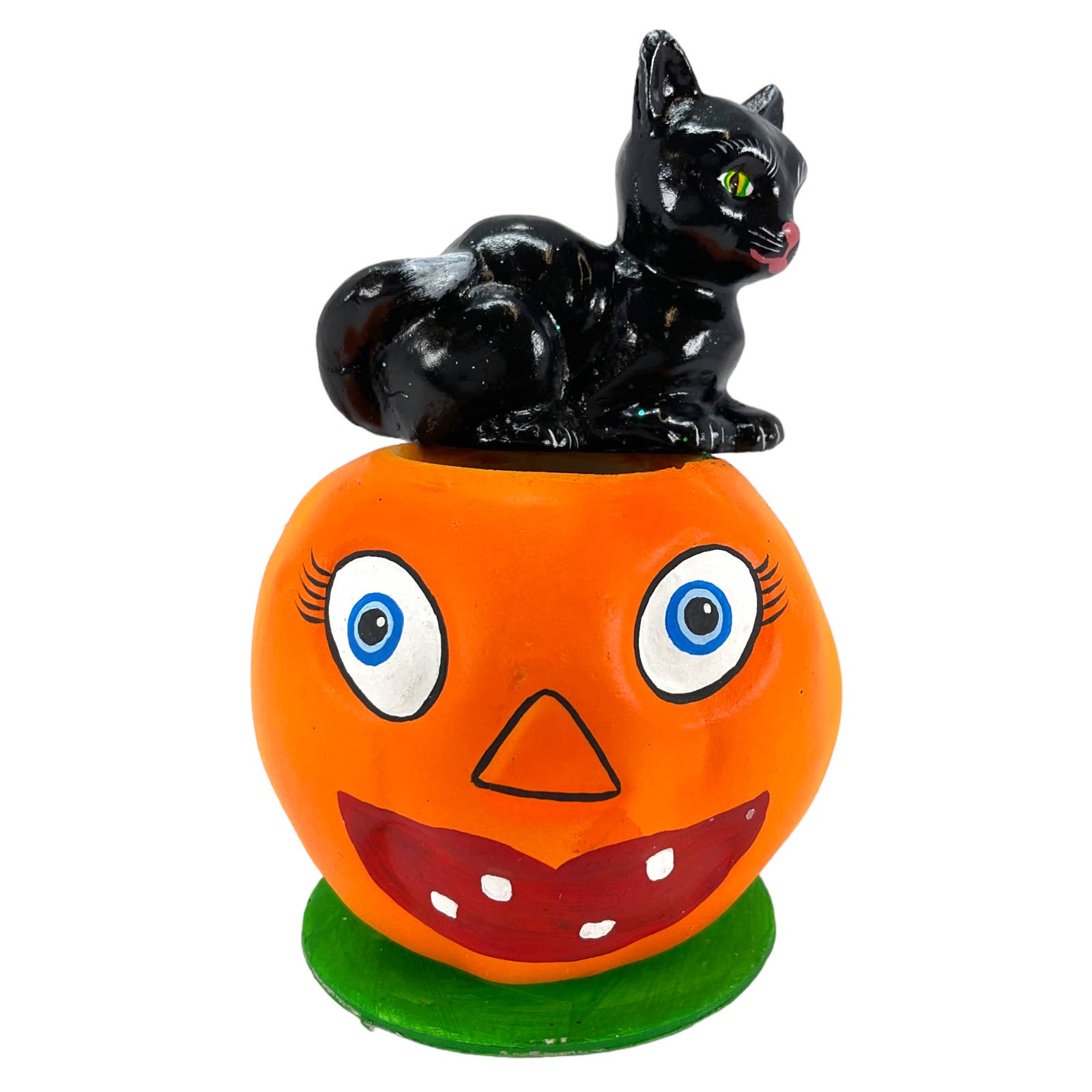 Pinnacle Peak Trading - Wholesale Decorative Figurine - Ino Schaller Black Cat Sitting on Pumpkin German Paper Mache0