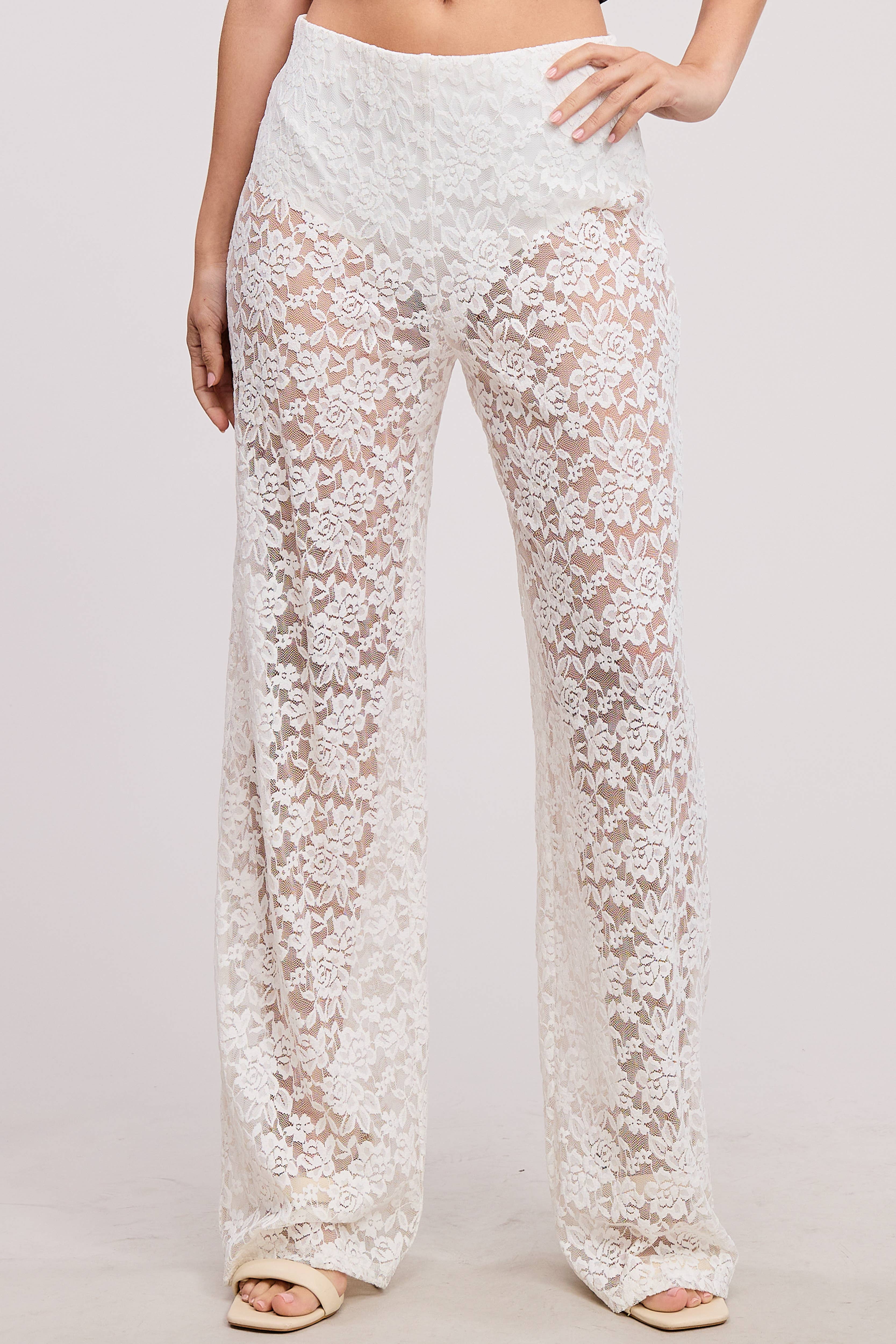 Mimosa - Vente Pantalon – femme - Pantalon en dentelle transparente taille haute avec doublure de sous-vêtement10