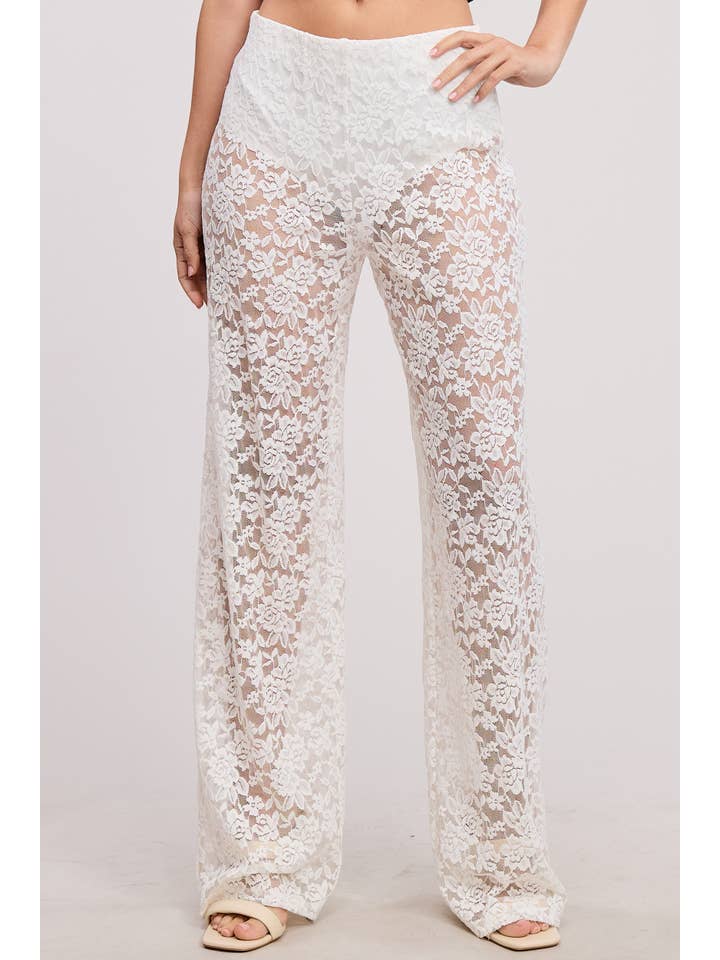 Mimosa - Vente Pantalon – femme - Pantalon en dentelle transparente taille haute avec doublure de sous-vêtement10