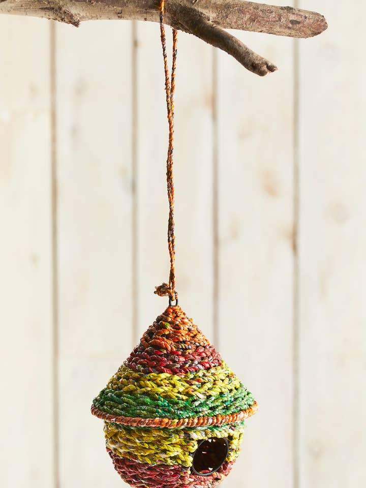 Recycled Round Woven Bird House for wholesale by Namaste