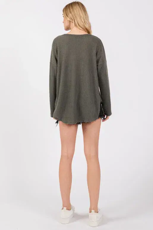 Final Touch - Wholesale Gebreide top - Dames - Geborstelde Wafel Lange Mouw Top - NT3130910