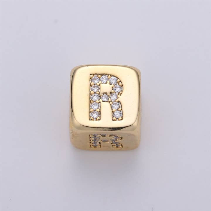 Aim Eternal - Wholesale Individual Charm/Pendant - 9x9mm Gold Initial Letter Beads, Alphabet Beads, Initial Beads, Alphabet Blocks Micro Pave Initial Block Charm for Bracelet Necklace Supply17