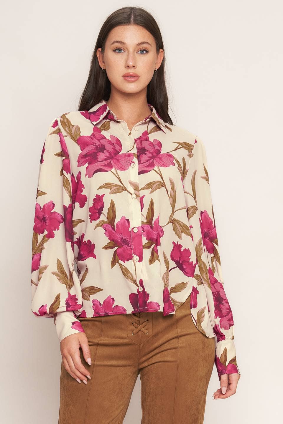 TAUPE A printed woven top - IT13876 for wholesale on Faire