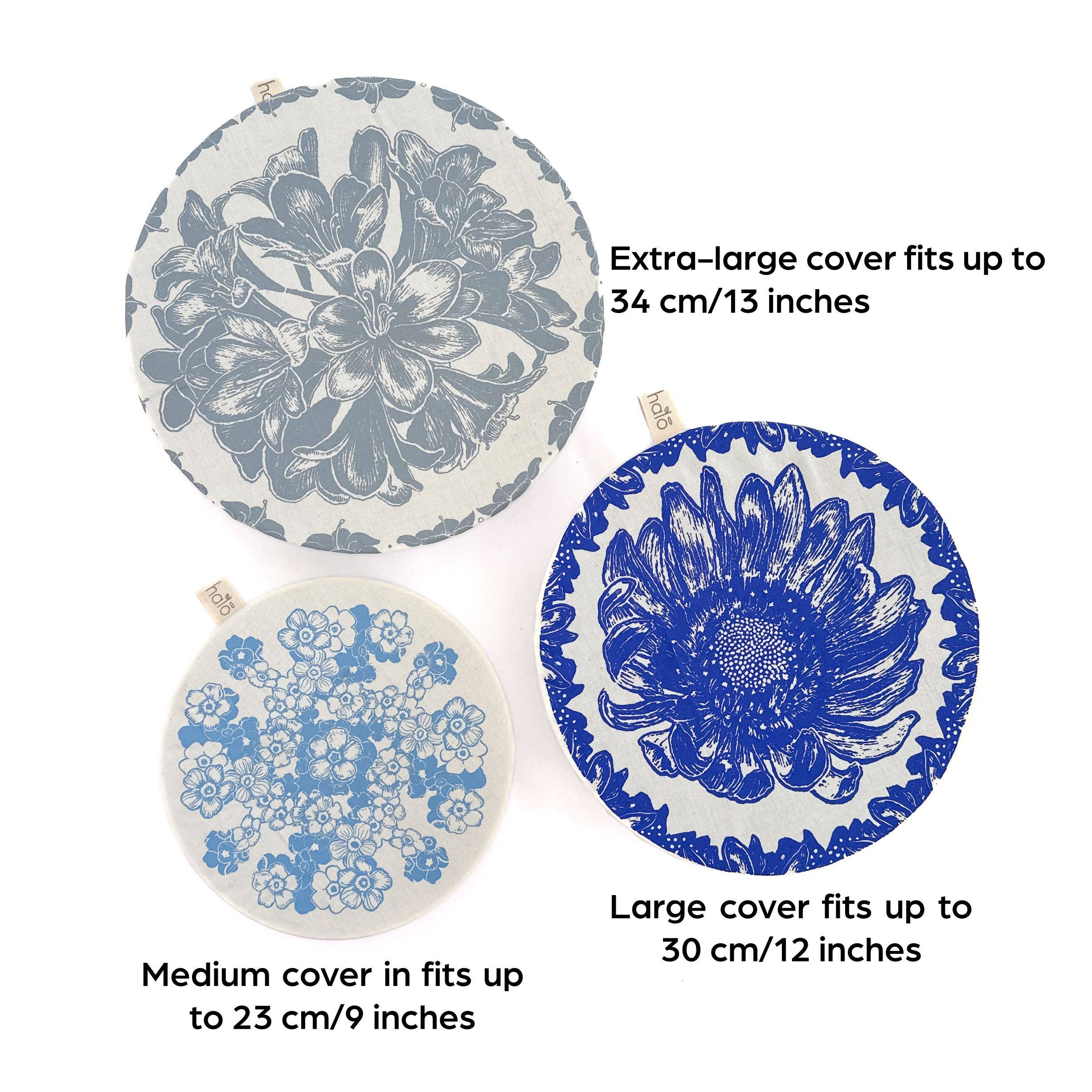 Halo Dish Covers - Wholesale Food Storage Wrap/Bag -  Halo Dish & Bowl Cover Large Set of 3 | Flower Print3