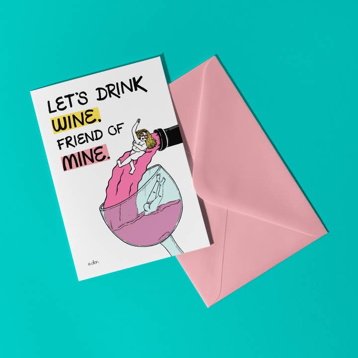 Let's Drink Wine A6 Greeting Card for wholesale by Don Design