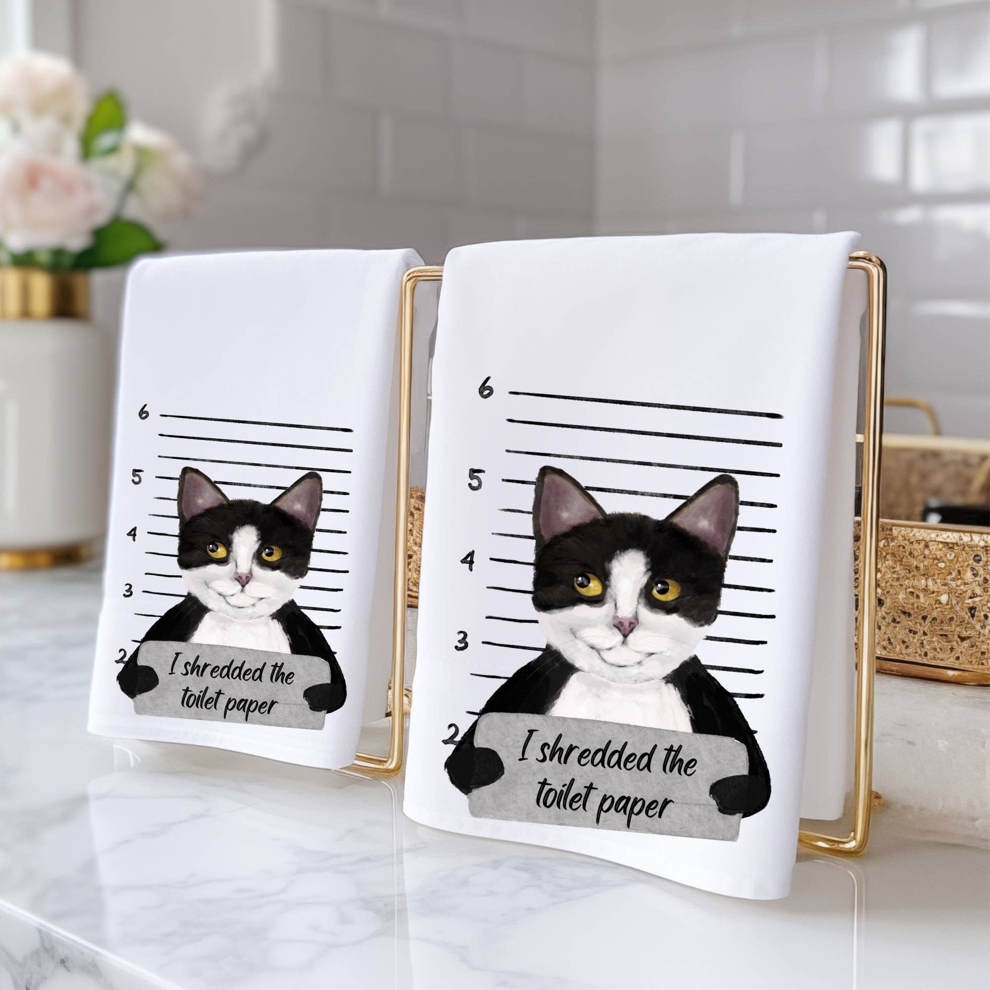 MerikaArt – wholesale Bath towel – Tuxedo Cat Mugshot Bathroom Towel3