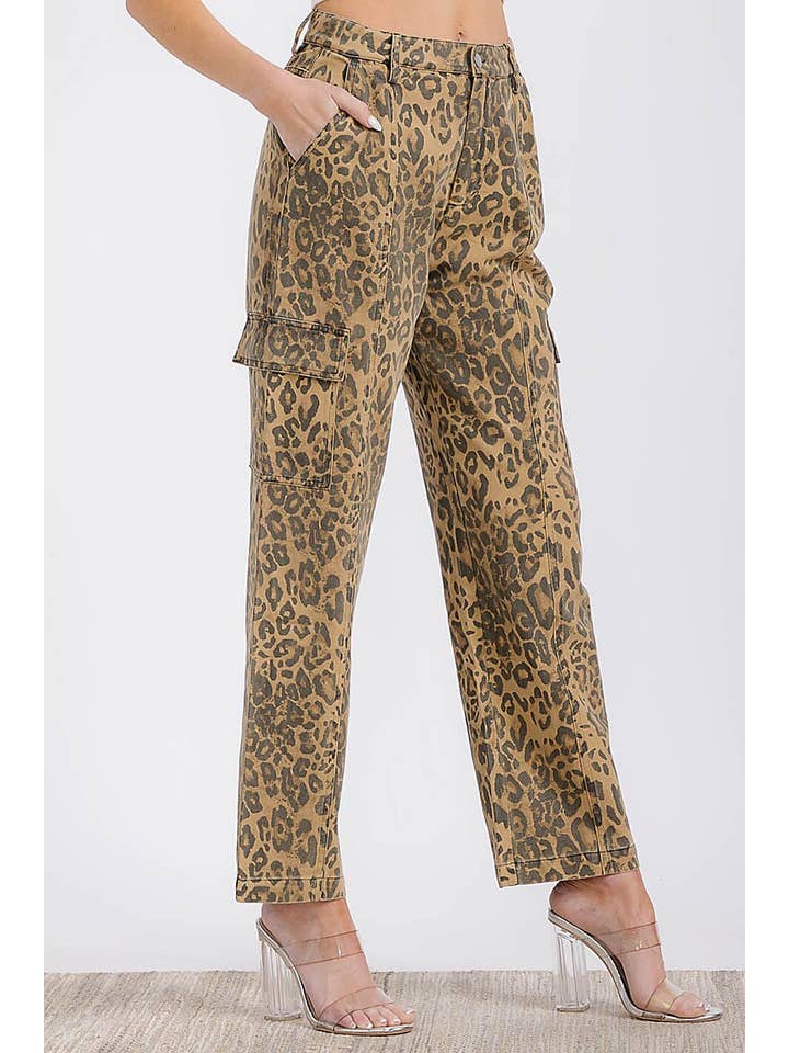 ROUSSEAU - Wholesale Pants - Women's - FRONT POCKETS ANIMAL PRINT DENIM WIDE LEG PANTS4