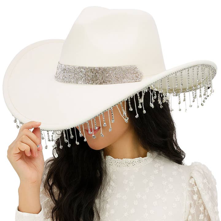 Cap Zone - Wholesale Cowboy Hat - Women's - Crystal Band Bling Rhinestone Fringe Cowgirl Ha6
