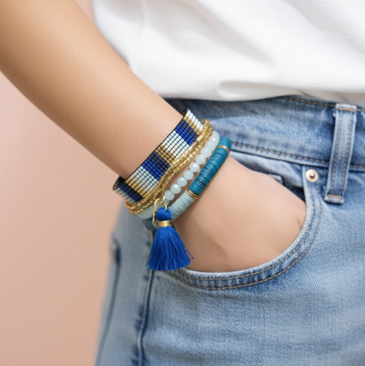 INK + ALLOY – wholesale Smycken – Grace & Alex Armband Stapel Lapis Och Ljusblå Grossist2