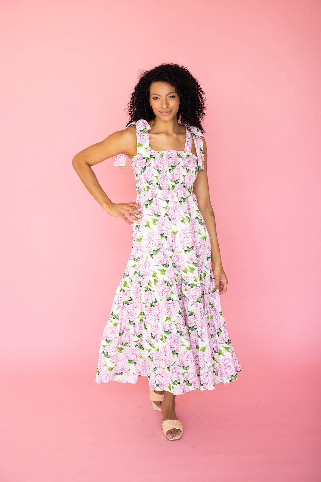 Kathleen Maeve - Wholesale Dress - Women's - Emma Bow Maxi Dress | Pink Hydrangeas7