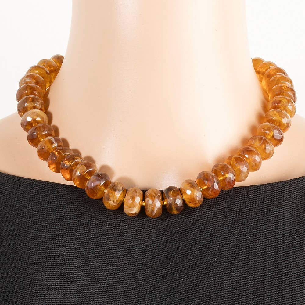 The Looks by Fame Accessories - Wholesale Pendant/Charm Necklace - Large Faceted Marble Resin Beaded Necklace4