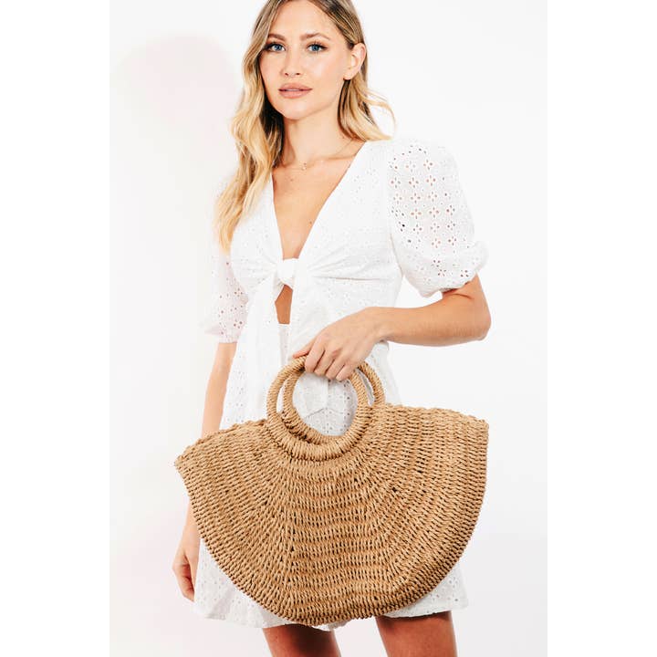 Collections by Fame Accessories - Wholesale Tote Bag - Women's - Half Moon Straw Tote Bag2