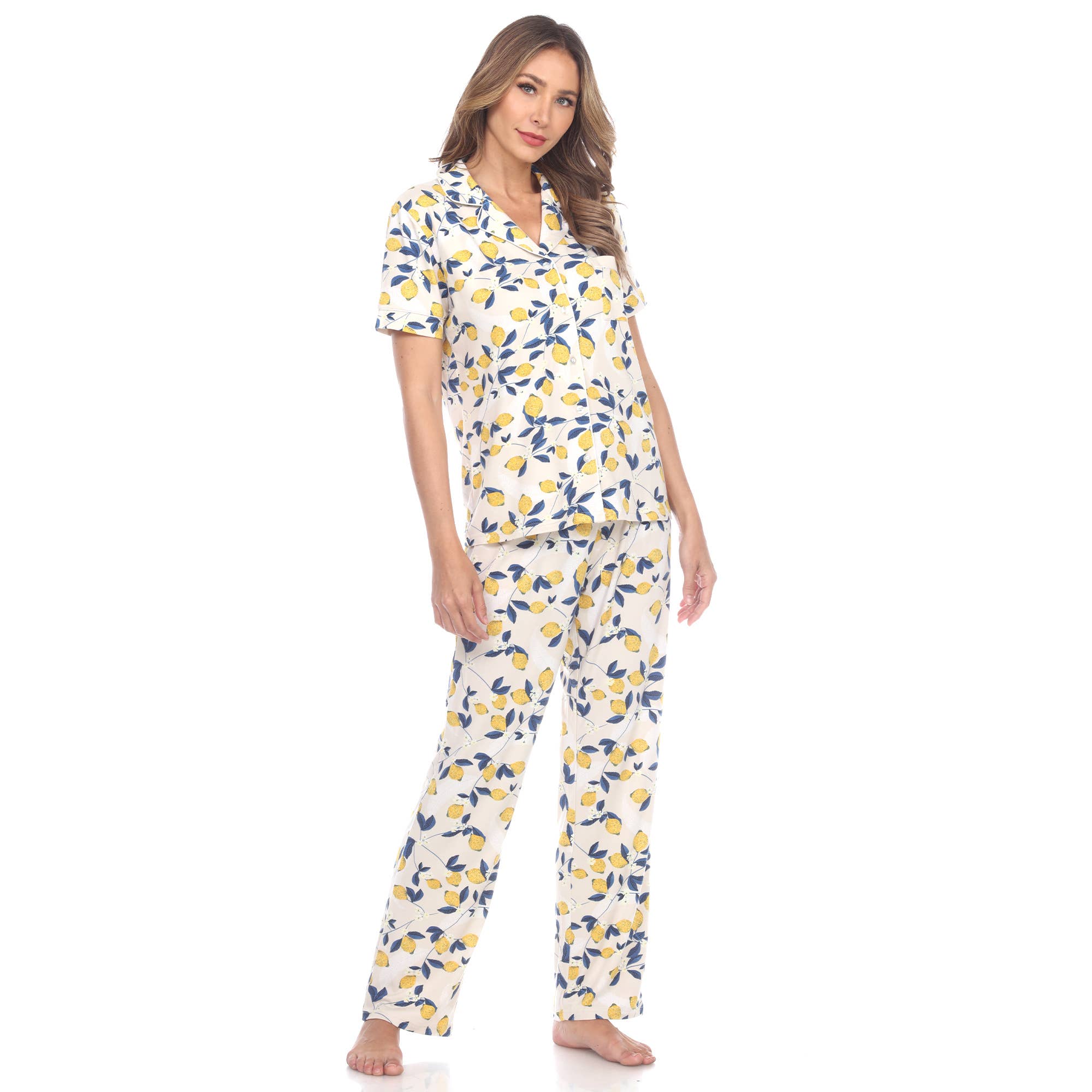 WHITE MARK – Großhandel Schlafanzug-Set – Damen – Pyjama-Set mit tropischem Muster6