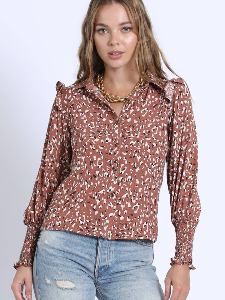 Sans Souci - Wholesale Blouse - Women's - RUFFLE SHOULDER PAD BLOUSE - GST1949