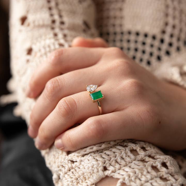 Ofina Jewelry - Wholesale Multi-Stone Ring - Green Toi et Moi Ring
