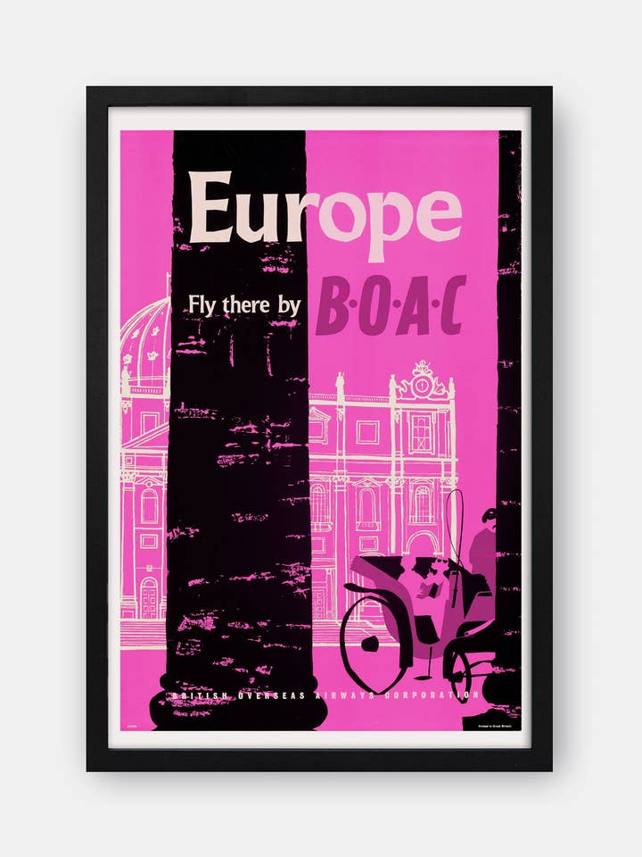 Poster di viaggio Europa: Fly There by BOAC anni '50 per la vendita all'ingrosso da parte di The Curious Desk