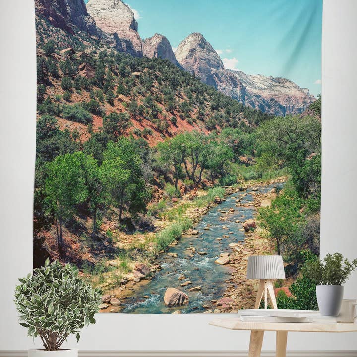 Tapisserie murale du parc national de Zion, art mural sud-ouest de la rivière Utah pour la vente par lostkatphoto