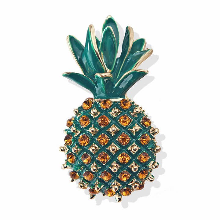 Green Pineapple Rhinestone Brooch PA3929 for wholesale on Faire