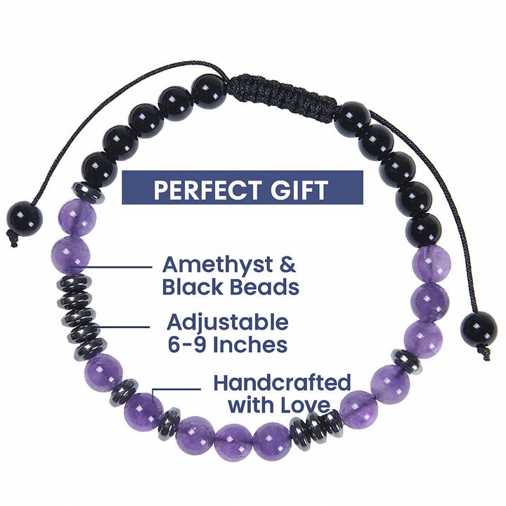 Gemscape UK - Wholesale Beaded Bracelet - Mom Gift Beaded Bracelet Amethyst, Black Onyx Meaningful3