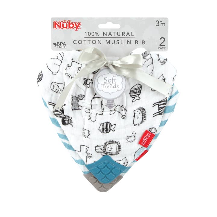 Nuby - Wholesale Bandana bib - 2-Pack Muslin Bandana Teether Bib, Soft Cotton Bibs, Zoo