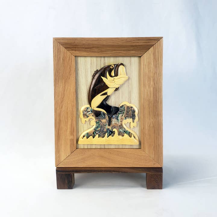 Positive Urns - Wholesale Urn - Largemouth Bass Urn - Hand-crafted wood and abalone shell2