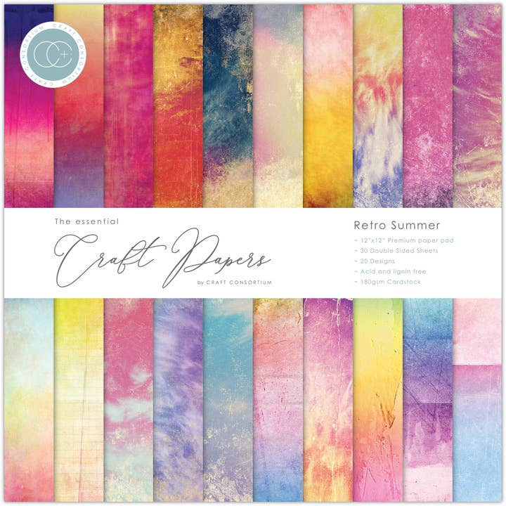 Ecstasy Crafts Distributing - Wholesale Craft Supplies - Craft Consortium Retro Summer - 12x12 Premium Paper Pad