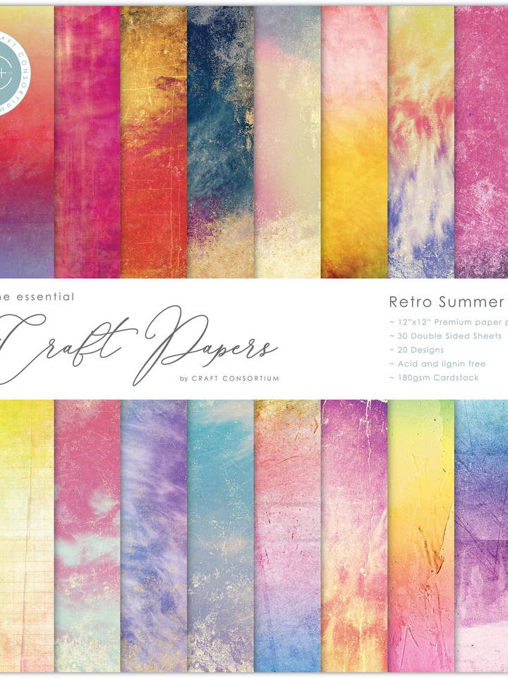 Craft Consortium Retro Summer - 12x12 Premium Paper Pad for wholesale by Ecstasy Crafts Distributing