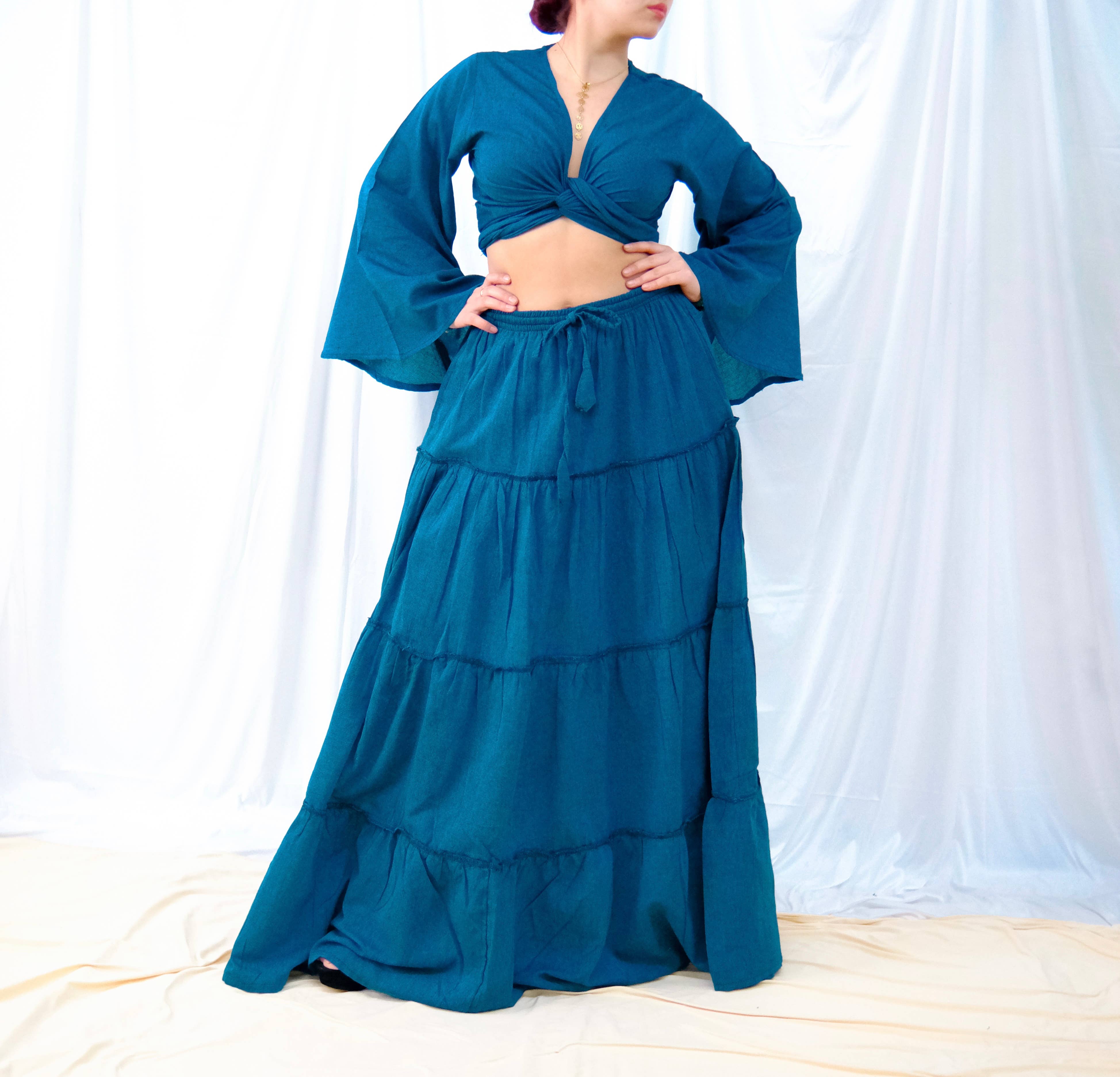 Karma Nepal Crafts - Vendita all'ingrosso Completo top e gonna - Donna - Set top con gonna fluida in cotone a strati con maniche a balze11