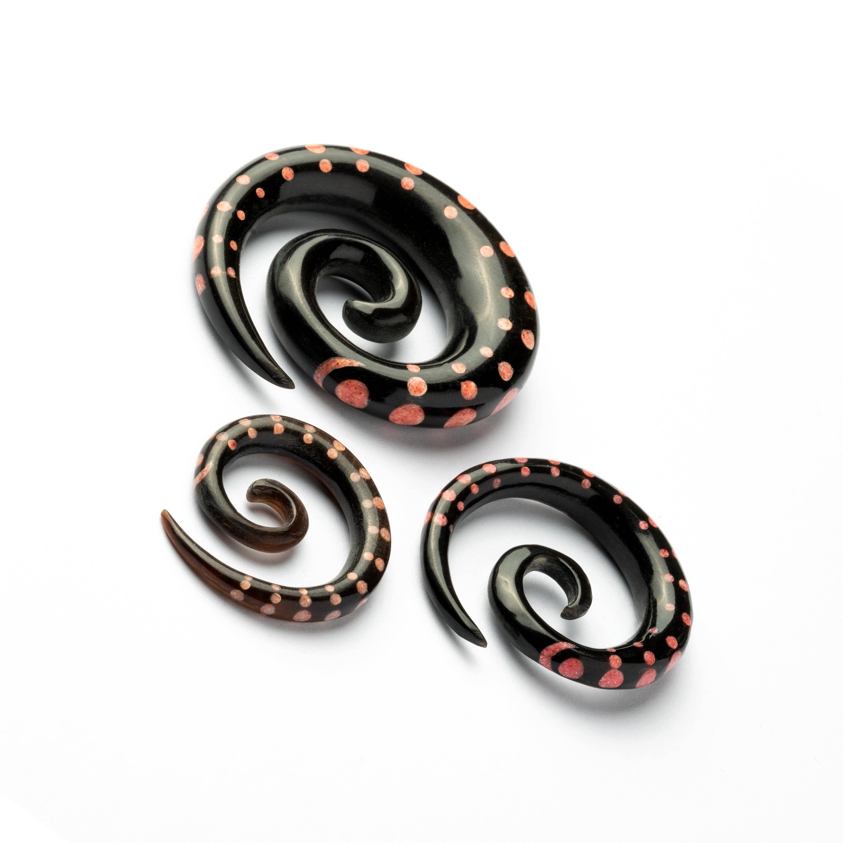 Tribu - Wholesale Gauge/plug earrings - Dotted Spiral Gauges with Stone Inlay8