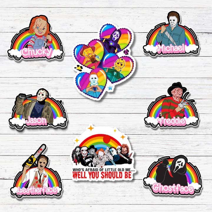 Oily Graphic Creations - Wholesale Sticker - Rainbow Leatherface- Rainbow Horror Dolls Stickers/Magnet