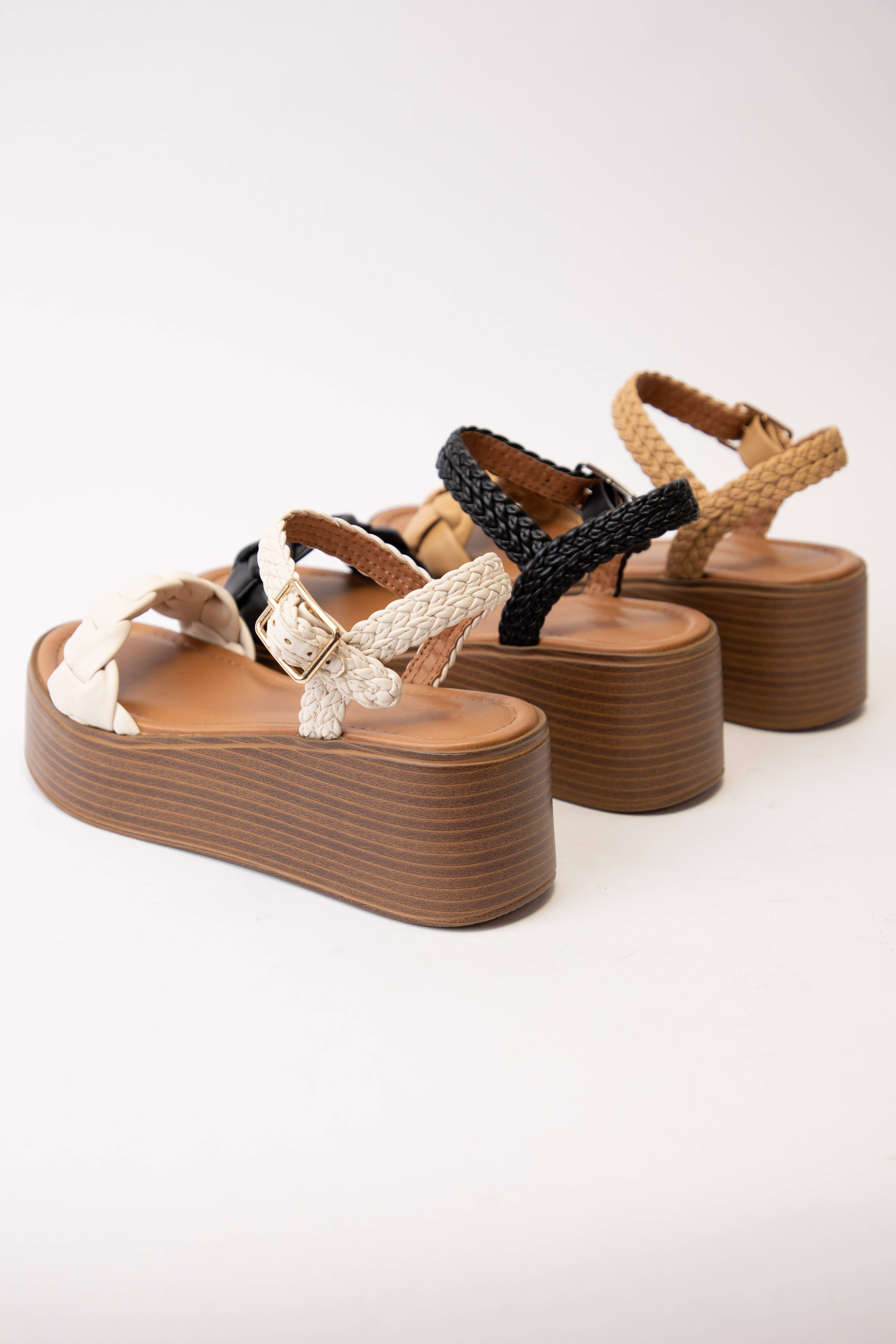 CCOCCI - Vente Chaussures compensées – femme - SANDALE À TALON COMPENSÉ À PLATEFORME ET BRIDE TRESSÉE INVOKE7