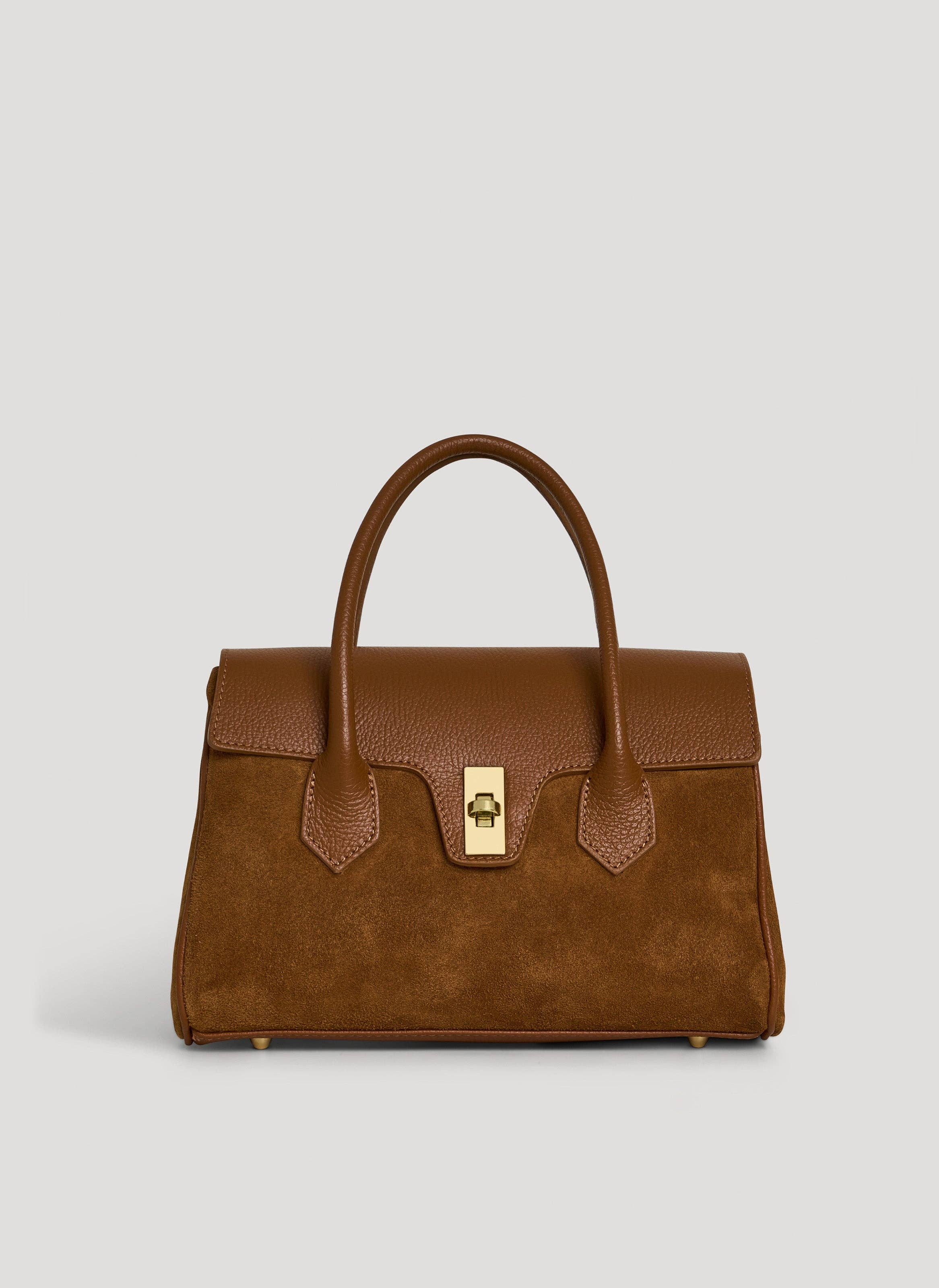 Voemièn - Wholesale Top Handle Bag - Women's - Cécile Bag in Tan Suede and Dollar Leather0