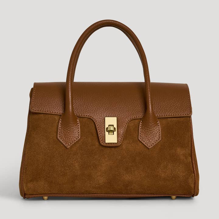 Voemièn - Wholesale Top Handle Bag - Women's - Cécile Bag in Tan Suede and Dollar Leather0