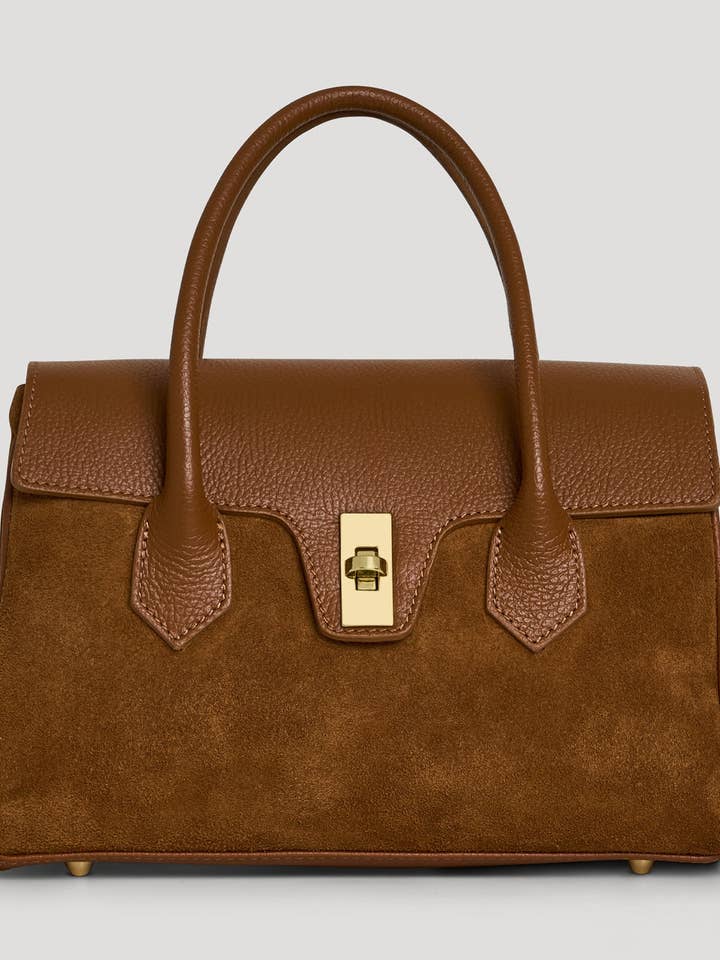 Cécile Bag in Tan Suede and Dollar Leather for wholesale by Voemièn