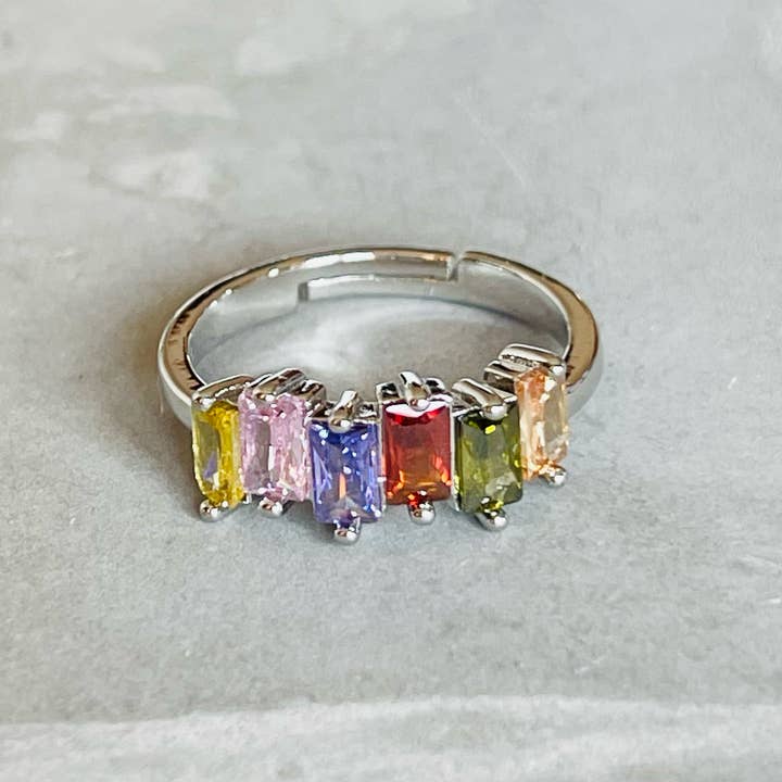 Loli - Wholesale Multi-Stone Ring - Colorful Shiny Gemstone Adjustable Stackable Ring, Vibrant5