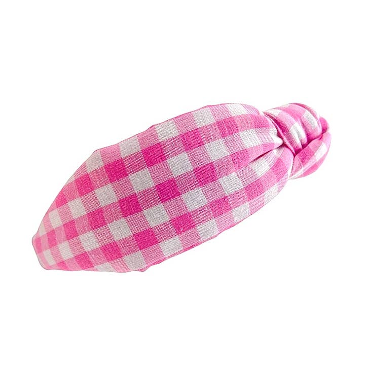 Bubblegum Pink Gingham Knotted Headband for wholesale by BOHEMIAN GEMME