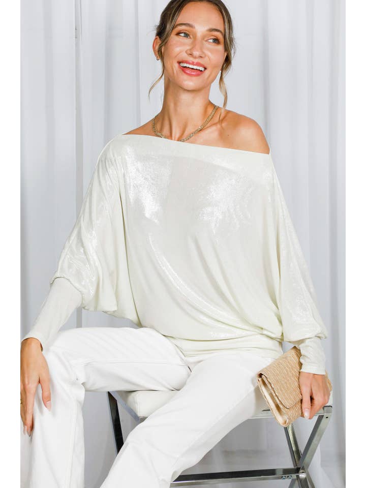 Vine & Love - Wholesale Knit Top - Women's - Dolman Long-Sleeve Metallic Foil Knit Top VT82585